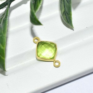 Peridot Quartz Cushion Gemstone Connector Gold Plated Double <b>Bail</b> Link Jewelry Making Charm Connector - Product Image 5