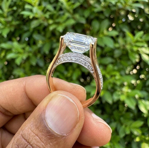 Emerald Cut Diamond Engagement <b>Ring</b> Yellow Gold Pave Band Women's Classic Style - Product Image 4