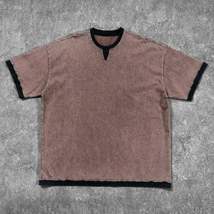 T-shirt à manches courtes pour homme avec bordure contrastée noire, col rond, tricoté, couleur unie, décontracté - Product Image 4