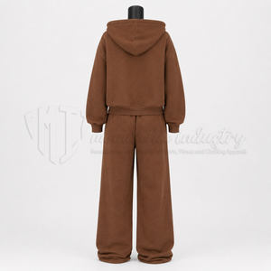 Conjunto Deportivo Unisex con Capucha Color Marrón, Manga Larga, Corte Holgado, Informal, para Otoño, con Pantalones con Cordón, 100% Algodón - Product Image 2