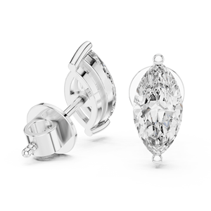 Boucles d'oreilles en or jaune et or blanc avec diamants marquise sertis clos, de forme allongée, en diamants de laboratoire, pour un usage quotidien minimaliste. - Product Image 4