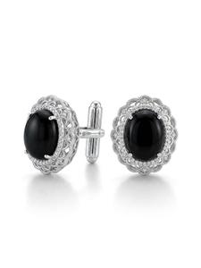 Boutons de manchette ovales en onyx noir, monture filigrane argentée, pour chemise formelle, bijoux de luxe pour homme, cadeau de mariage ou d'affaires - Product Image 4