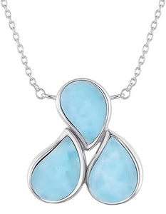 Larimar Teardrop <b>Triple</b> <b>Necklace</b> 925 Sterling Silver Natural Gemstone Layered Pendant Jewelry for Women Wholesale - Product Image 1