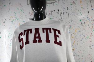 Sweat-shirt à col montant STATE WHITE bleu ciel 100% coton avec broderie appliquée marron, col large, URBAN PRODUCTIONS - Product Image 4