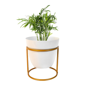 Pot de fleurs en métal blanc avec support en fer, porte-plantes surélevé moderne pour la décoration intérieure, jardin, salon - Product Image 4