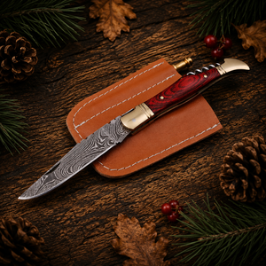 Cuchillo de bolsillo de acero de Damasco con hoja de punta caída y mango de madera, cuchillo plegable para caza, EDC, afilado como una navaja, equipo de supervivencia plegable OEM - Product Image 1