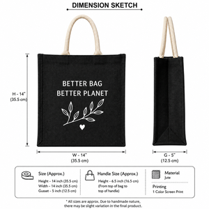 กระเป๋า Better Bag Better Planet กระเป๋าผ้าปอกระเจาแบบรักษ์โลก ทนทาน พร้อมหูหิ้วเชือก ขนาดกลาง ลายใบไม้ สำหรับใส่ของชำและใช้ไปชายหาด - Product Image 2