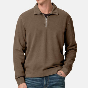 Sudadera de Forro Polar con Cierre de Cremallera de un Cuarto para Hombre, Color Verde Oliva, Corte Regular, Cuello Camisero, Ropa Casual de Otoño e Invierno - Product Image 1