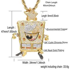 สร้อยคอจี้เพชรโมอิสซาไนต์ทรงเหลี่ยมสี่เหลี่ยม SpongeBob SquarePants ชุบทองคำสีกุหลาบ เงินสเตอร์ลิง เครื่องประดับฮิปฮอป - Product Image 5