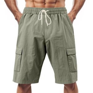 Men's 100% Cotton Canvas Knitted Breathable Mid Waist Cargo Shorts Casual <b>Elastic</b> Lightweight Solid - Product Image 1