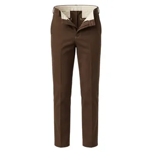 Men's Brown Straight Fit Polyester <b>Trousers</b> High Waist Formal Flat Front Elastic Waist Anti-Wrinkle Lightweight <b>Summer</b> Wear - Product Image 1
