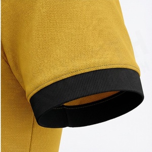 Men's Solid Color Knitted Polo <b>Shirt</b> Short Sleeve Casual Style Yellow with Black <b>Collar</b> and Cuffs - Product Image 6