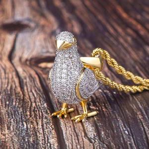 Collier Pendentif Hip Hop Oiseau Colombe Luxe Sertie de Pierres, en Argent Sterling 925 Plaqué Or, Breloque pour Hommes et Femmes, Bijoux Personnalisés, Vente en Gros - Product Image 3