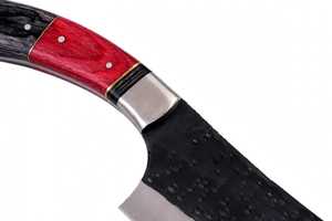 มีดปังตอครัวเหล็กกล้าคาร์บอนตีขึ้นรูปด้วยมือ ด้ามไม้สีแดงดำ - Product Image 3