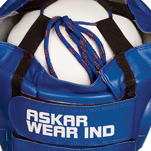 ASKAR WEAR IND <b>Boxing</b> <b>Headgear</b> Sparring PU Leather Lace-Up Adjustable Straps Blue Adult Training Gear - Product Image 4