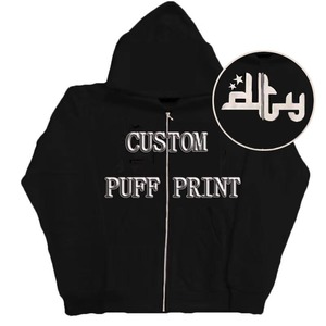 2024 Custom Full Zip up Cotton <b>Fleece</b> Hoodies Oem Custom Puff Print High Quality French Terry Blank <b>Brown</b> Zipper Hoodies Men - Product Image 5