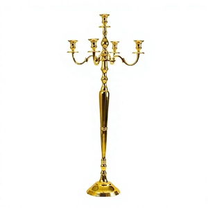 Grand chandelier en aluminium fait main, porte-bougie à 5 lumières, doré, décoration de mariage, de maison, de Noël, centre de table, fabriqué en Inde - Product Image 1