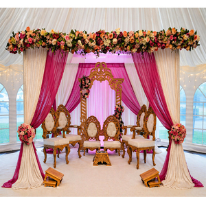Conjunto de Sillas Mandap para Bodas Budistas, Sillas Mandap Talladas en Madera para Bodas Gujarati, Sillas Mandap de Lujo con Asientos Bajos - Product Image 1