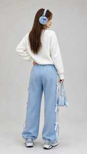 Oneten <b>Women's</b> Light Blue Turtleneck Long Sleeve <b>Top</b> Wide Leg Pants Sporty Loose Fit Autumn Tracksuit Set Zipper Closure - Product Image 5