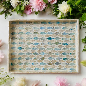 PERFECT ENTERPRISES Rectangular Wooden Serving Tray Inlay Nacre Ottoman Tray with <b>Handles</b>, Tea tray, Cocktail Tray - Product Image 3