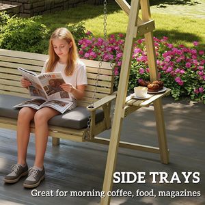 Dondolo da Giardino a 3 Posti in Legno con Supporto e Cuscini Confortevoli per Giardino, Bordo Piscina o Cortile - Dondolo da Esterno in Legno Naturale - Product Image 6