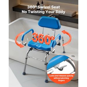 Sedia da doccia scorrevole da 150 kg con sedile girevole, panca di trasferimento imbottita per vasca con braccioli orientabili, attrezzatura di sicurezza per il bagno - Product Image 3
