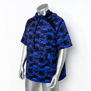 Veste de course à capuche à manches courtes camouflage bleue pour femmes / Veste de sport à capuche style printemps avec logo personnalisé - Product Image 3