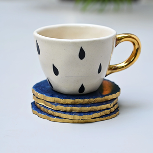 ถาดรองแก้วเรซินอีพ็อกซี่สีฟ้าโบราณทำด้วยมือขอบทองรูปปั้นขัดเงาดีไซน์รูปถ้วยดื่มสินค้าอินเดีย - Product Image 3