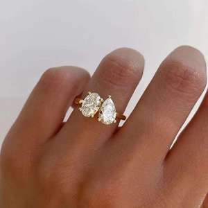 Toi et Moi Diamond <b>Ring</b>, Oval and Pear Diamond Engagement <b>Ring</b>, Solid Gold <b>Open</b> <b>Ring</b>, Unique Bridal <b>Ring</b>, Modern Promise <b>Ring</b> - Product Image 1