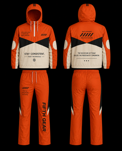 Ensemble de survêtement pour homme Fifth Gear : veste de course à capuche zippée orange avec blocs de couleur et pantalon de survêtement sportif en polyester respirant - Product Image 4