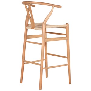 Taburete de Bar Estilo Moderno de Mediados de Siglo, Madera de Teca Sólida, Respaldo en Y, Asiento de Ratán Tejido Natural, Ecológico y Duradero - Product Image 4