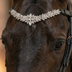 Bride de cheval en cuir personnalisée avec frontale ornée de cristaux transparents, accessoires d'équitation de luxe et élégants - Product Image 3