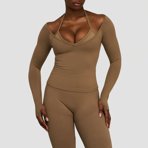 Chemise pour femme à manches longues en spandex extensible dans quatre directions, haute élasticité, nouvelle arrivée, épaules dénudées, trou pour le pouce, chemise de compression - Product Image 1