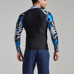 Haut de surf et de MMA pour homme à manches longues, anti-UV, séchage rapide, en Spandex et Polyester, imprimé par sublimation, motif floral bleu - Product Image 3
