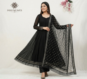 Traditional Indian Style Faux Georgette Anarkali Long Gown with Designer Dupatta Long Sleeve Party Wear Fully Stitched - Product Image 1