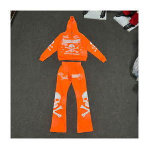 Hot Selling Custom 100% Cotton 400 Gsm Regular Fit Embroidered Logo Stacked <b>Pants</b> Tracksuit for Men Two Piece Flared Sweatpants - Product Image 6