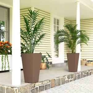 Set of 2 Brown Outdoor <b>Planters</b> 23-Inch Tall <b>Plastic</b> Flower Pots for Front Door Patio Garden Use - Product Image 2