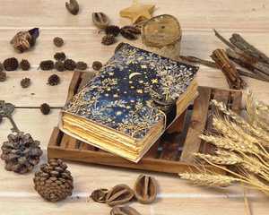Grimoire leather journal Moon And Tree Printed Blank spell <b>book</b> of shadows Gifts For Him vintage Look <b>Notebook</b> Grimoire leather - Product Image 4