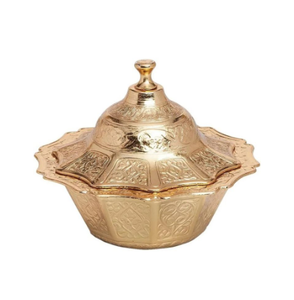 Bol à dattes en acier inoxydable doré poli, bol de table pour servir des collations lors de fêtes, bol à dessert fabriqué en Inde - Product Image 1