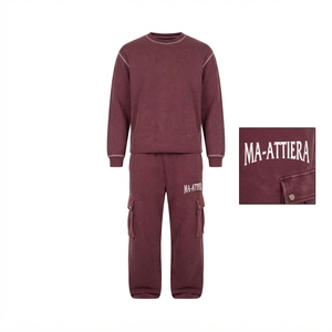 Conjunto de Sudadera con Cuello Redondo y Pantalones Jogger Color Borgoña para Hombre, Conjunto de Dos Piezas Informal para Calle - Product Image 3