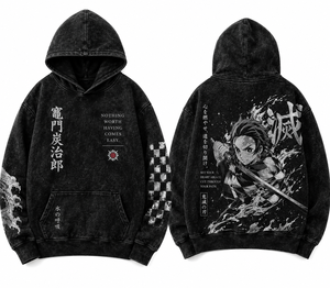 Custom Anime Kamado Tanjiro Acid-Washed <b>Demon</b> <b>Slayer</b> Sinewy Sports 100% Cotton Hooded Anti-Bacterial French Terry Winter Print - Product Image 1
