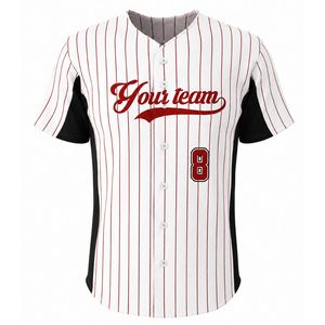 <b>Red</b> White Baseball Jersey for Men Pinstripe Button Baseball Shirt Lightweight Team Uniform Breathable Athletic Sports Wear - Product Image 1