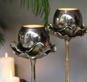 Metal aluminium stand the glass votive holder has a dark glass finish on <b>top</b> and the metal stand is made of sturdy aluminium - Product Image 6