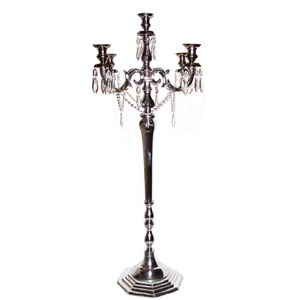 Candelabro de Plata con Cristales para Decoración de Bodas y Hogar, Soporte Alto de Metal Hecho a Mano para Velas T-Light en Venta - Product Image 1