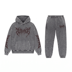 Men's Oversized Acid Wash Hoodie <b>Jogger</b> <b>Set</b> Heavyweight Winter Tracksuit Vintage Streetwear Two Piece Sweat Suit - Product Image 4