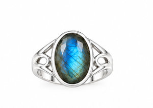 Labradorite Silver Ring, Oval Labradorite Gemstone Ring, Sterling Silver Statement Ring, Blue <b>Flash</b> Gemstone Jewelry, Handmade R - Product Image 3