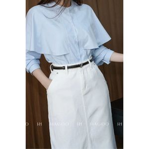 CV748 Jupe en jean droite taille haute blanche unie de luxe pour femme, tenue de travail formelle, vente en gros - Product Image 2