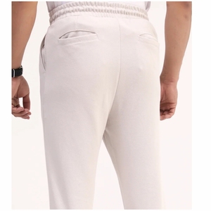 Men's White Cotton Sweatpants Elastic Waist <b>Drawstring</b> Closure Side Pockets Casual Jogger Pants Spring Wear - Product Image 5