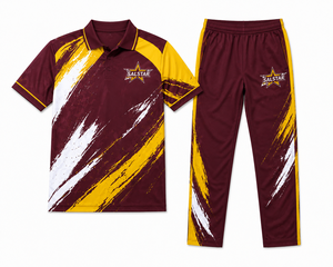 Conjunto de Uniforme de Cricket para Hombre SALSTAR, Color Granate y Amarillo, Estampado Sublimado, Jersey y Pantalones de Poliéster que Absorben la Humedad, Corte Regular - Product Image 3