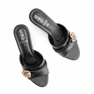 Sandales à talons formelles noires pour femmes FR8283 Style à enfiler - Product Image 1